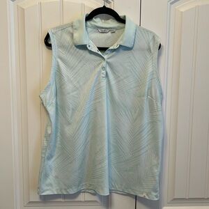 Lady Hagen Green Palm Leaf Sleeveless Polo Blouse XXL